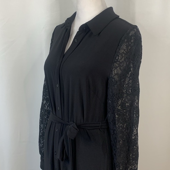 Tommy Hilfiger Black Button Down Long Lace Sleeve Midi Dress- NWT- Size 4 - Picture 4 of 12